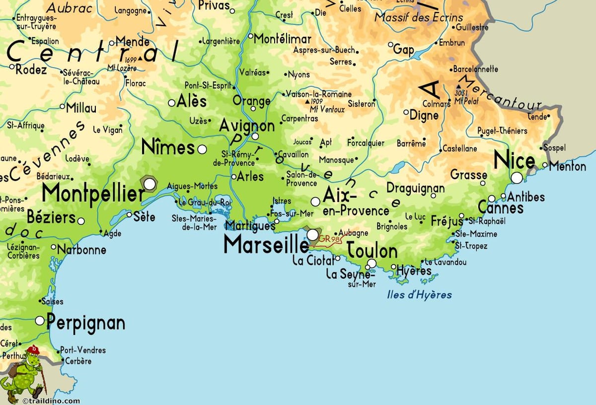 harta Marseille și zona înconjurătoare