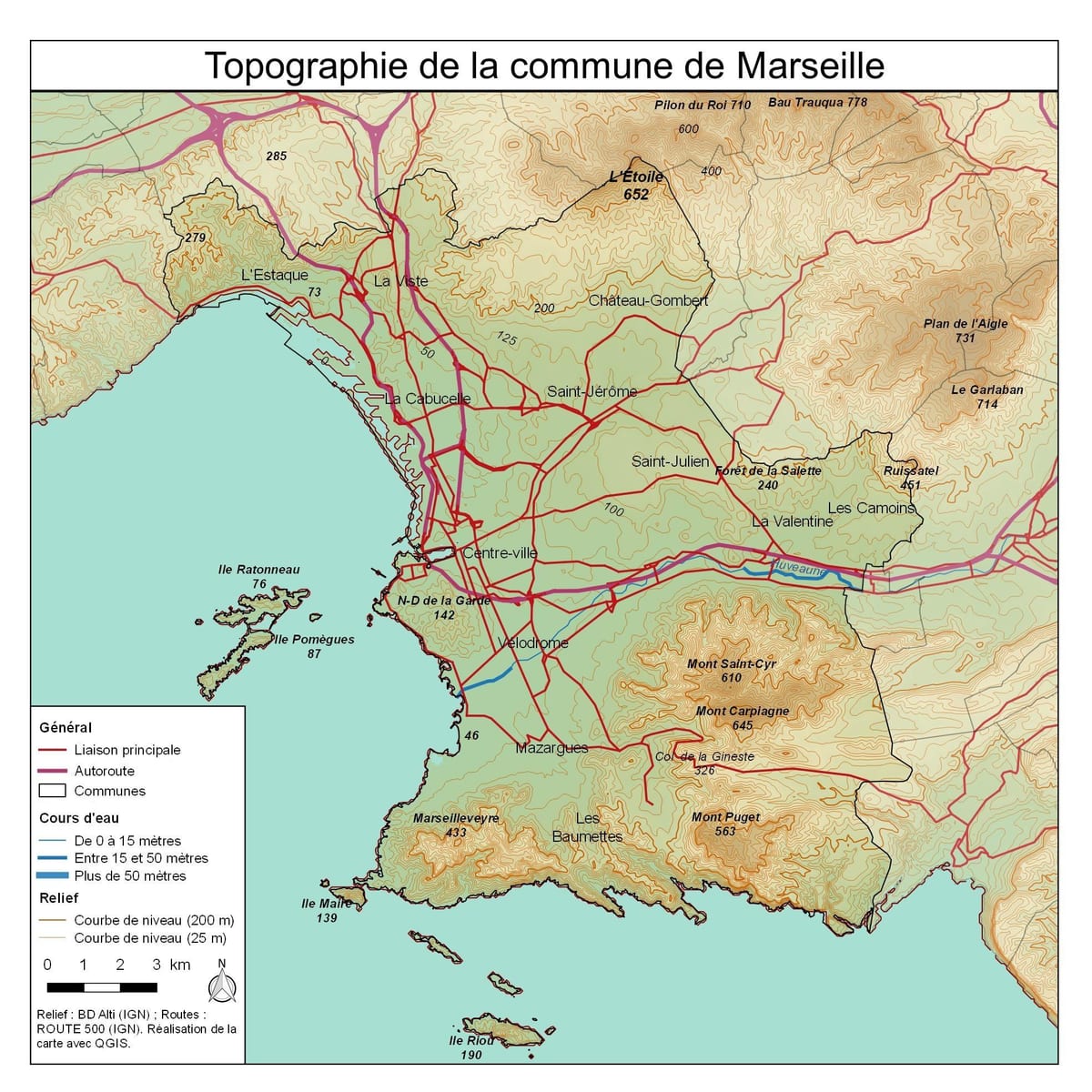 hartă topografică de Marseille